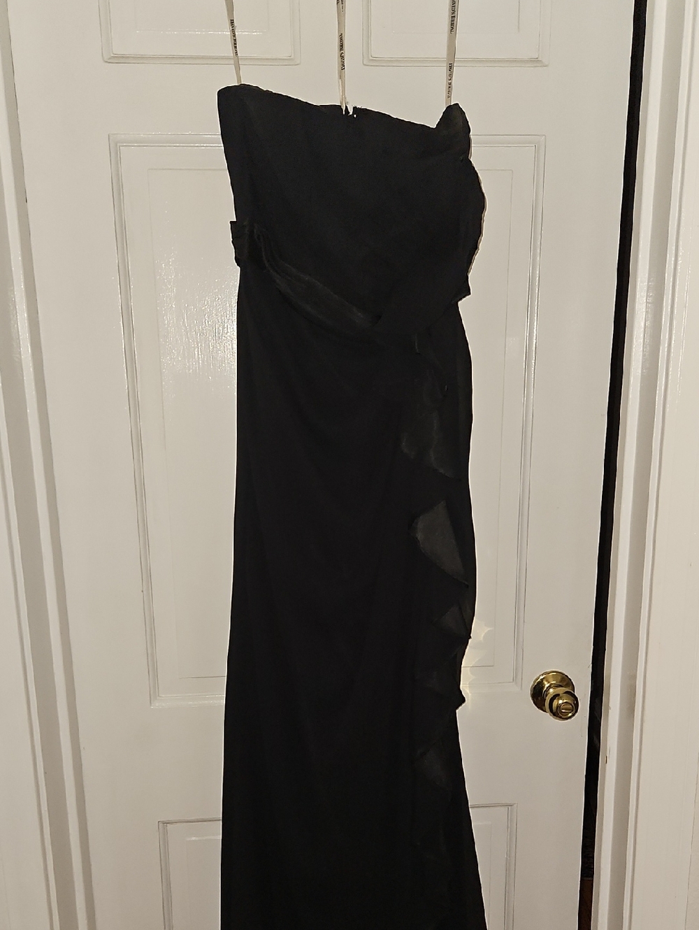 David's Bridal Black Strapless Ruffle Gown